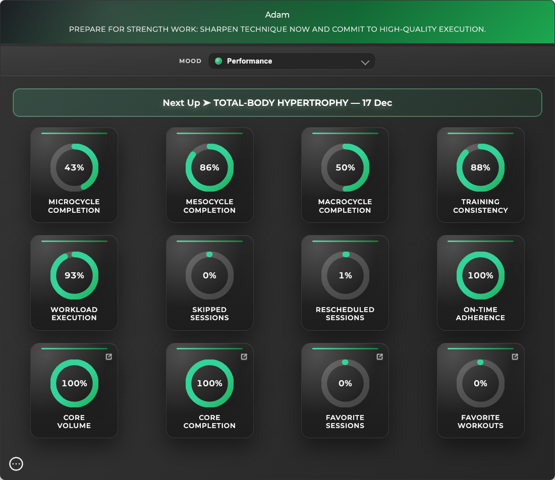 Adam’s performance metrics