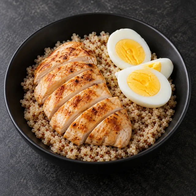 Illustrative serving of Chicken & Eggs With Quinoa