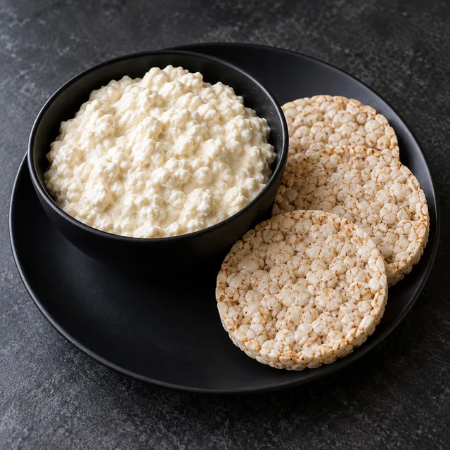 Illustrative serving of Cottage Cheese + Whey With Whole Grain Rice Cakes