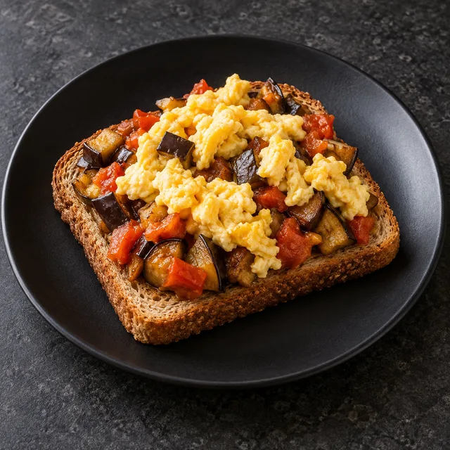 Illustrative serving of Eggplant–Tomato Egg Toast