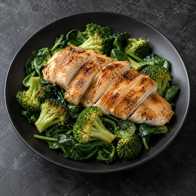 Illustrative serving of Keto Chicken, Broccoli & Greens