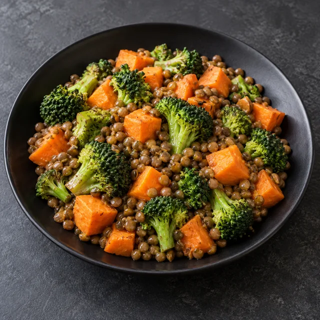 Illustrative serving of Lentils With Sweet Potato & Crucifers