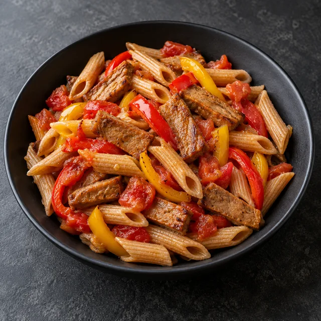 Illustrative serving of Seitan Pepper Whole Grain Pasta