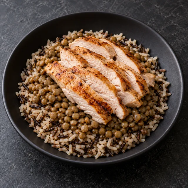 Illustrative serving of Turkey & Lentils With Wild Brown Rice